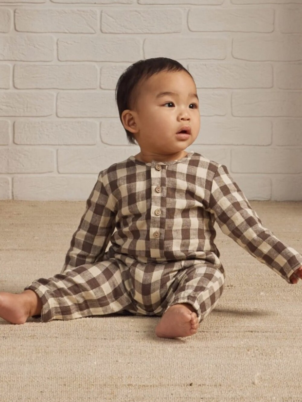 RYLEE AND CRU CHECK WOVEN LINEN BLEND JUMPSUIT